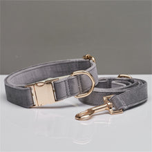 Load image into Gallery viewer, Multiple Colour Velvet Personalise Dog Collar Leash Set With Bow
