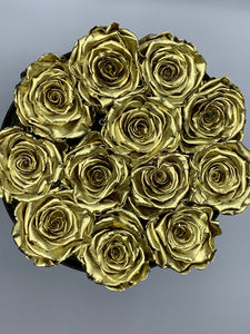 Dozen Everlasting Preserved Gold Roses - MCROSES.COM