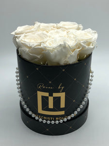 Chanel inspired our Coco line Preserved White Roses - MCROSES.COM