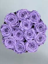 Load image into Gallery viewer, Dozen Everlasting Preserved Lavender Roses in lavender box - MCROSES.COM
