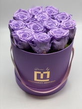 Load image into Gallery viewer, Dozen Everlasting Preserved Lavender Roses in lavender box - MCROSES.COM
