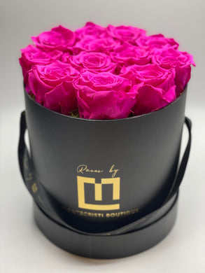 Dozen Everlasting Preserved Fuchsia/ hot pink roses - MCROSES.COM