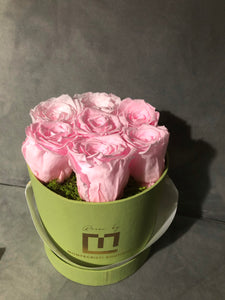 Heavenly 7 collection pink roses light green box - MCROSES.COM